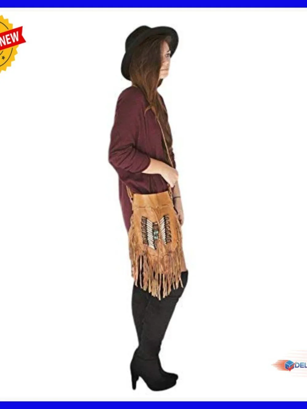 Genuine Leather Hobo Bag with Fringe Adjustable Strap Spacious Interior